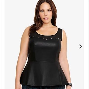 Faux Leather Studded Peplum Top